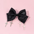 Fermaglio gotico con fiocco in raso nero e quattro pendenti a croce in metallo argento - Fiocco Nero Con Quattro Croci (1#)