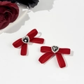 Pinzas para el pelo de terciopelo rojo vintage con lazo y cristal de corazón - Rojo (1 Par)