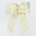Minimalist ivory grosgrain ribbon bow hair clip with elegant long tails for women - Beige