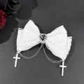 Fermaglio per capelli gotico in pizzo bianco con cuore nero e catene a croce - Bianco