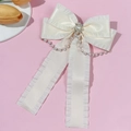 Elegante fermaglio per capelli Lolita in nastro crema con perle e strass su rosa - Beige