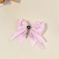 Fiocco per capelli rosa con gemma a cuore e pendente a croce in stile Y2K dolce e accattivante - Rosa