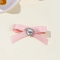 Pinza para el pelo de satén rosa con un corazón de diamantes brillantes en estilo de ballet - Clip Corazón Strass Satén Capa Única (1#)