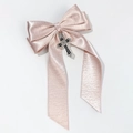 Detail of satin bow hair clip with gothic silver cross pendant and long ribbons - 6#-Champagne Cross Pendant
