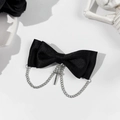 Gothic-Haarspange mit schwarzer Satinschleife, Silberketten und Kreuzanhänger im Detail - Schwarze Satin Schleife Kette Kreuz Haarspange (1#)