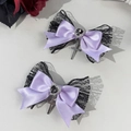 Fermaglio per capelli gotico in raso viola con pizzo nero, diamante a cuore e croce argento - Viola (Paio)