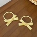 Juego de dos gomas de pelo con lazo amarillo crema estilo ballet y cinta acanalada - Amarillo