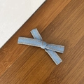 Sweet denim fabric bow hair clip with orange stitching and pearl accents for women - Classic Ribbon Bow / Blue (2#)
