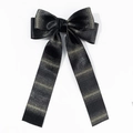 Detail of elegant black ribbon bow hair clip featuring golden glitter stripe patterns - 5# Black Gold Glitter Long Ribbon Style