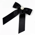 Detailed view of black satin bow brooch with a central pearl and golden metal trim - Artificial Pearl Embellished Bow Style (5#)