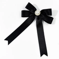 Close-up of black satin ribbon brooch with an elegant pearl center and gold trim - Luxury Large Artificial Pearl Decoration Bow (6#)