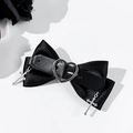 Gothic-Haarclip mit schwarzer Satinschleife, Herzschnalle aus Leder und Kreuzanhängern - Lederriemen Herzschließe Stil (2#)