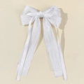 Eleganter weißer Haarclip aus geschichtetem Satin und Organza mit langen Bändern - Weiß