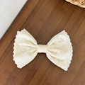 Elegant cream white lace bow hair clip with floral embroidery on wooden surface - Ivory Fine Lace Style (3#)