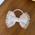 Macro shot of colorful rainbow polka dot ribbon bow hair tie on a natural wooden table - Pink Macaron Hair Rope (5#)