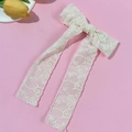 Primer plano detallado del lazo de encaje blanco para el pelo con bordado floral - Rosa (Clip de Pelo)