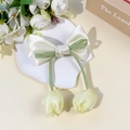 Dettaglio del fermaglio per capelli in raso con fiocco e nastri a forma di tulipano - 17# Fiocco Beige-Giallo (2 Pendenti Tulipano)