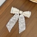 Barrette à cheveux nœud en dentelle rétro avec broderie florale et détails de bord brun - Marron