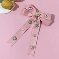 Haarspange mit rosa Schleife, luxuriösen Strasssteinen, Perlen und Herzanhängern im süßen Stil - Rosa