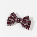 Detailansicht einer karierten Schleifen-Haarspange mit Spitze und Tweed-Stoffstruktur - Rot-Schwarz Karierte Schleife (2#)