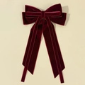 Eleganter weinroter Samt-Haarclip mit Schleife und langen Bändern im Vintage-Stil - Burgunderrot