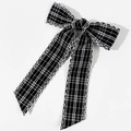 Japanese style black and white plaid bow hair clip with lace edges and long ribbons - Black And White Plaid Bow With Long Ribbon (5#)