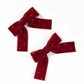 Paio di fermagli per capelli con fiocco in velluto rosso con perle e strass su bianco - Borgogna