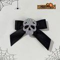 Halloween black satin bow hair clip with silver sequin skull for party costume accessories - Silver Skull Style (4#)