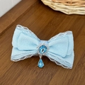 Détail de la barrette nœud en dentelle bleu clair avec pendentif en pierre précieuse - Style 3 Bordure en Dentelle Ondulée (3#（不带卡纸）)