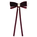 Nœud papillon élégant en velours bordeaux avec centre strass et pendentif perle - Bordeaux