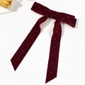 Macro detail of wine red velvet bow hair clip with sparkling silver rhinestones - 5#-Wine Red