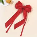 Elegant large red satin ribbon bow hair clip with long streamers in French style decor - Red