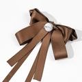 Dark brown satin bow brooch with vintage British style ribbon and silver pin back - Pin Style / Brown