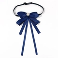 British style navy blue satin bowtie with central pearl brooch and adjustable strap - Elastic Band Style / Navy Blue