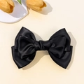 Elegant black satin oversized bow hair clip with textured fabric and vintage style - Black