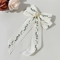 Pinza para el pelo con lazo de encaje floral, perlas blancas y patrones turquesa sobre gris - Beige