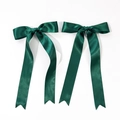 Pair of dark green satin bow hair clips with long ribbons and elegant fishtail ends - Dark Green