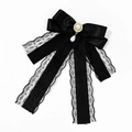 Spilla fiocco in pizzo nero elegante con ciondolo a perla per camicette da donna - Nero