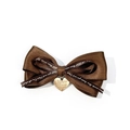 Lazo para el pelo de satén marrón con cintas y colgante de corazón dorado para mujer - Estilo de Lazo de Doble Capa Retro (1#)
