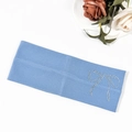 Detailed view of light blue ribbed knit headband with sparkling rhinestone bow embellishment - Blue