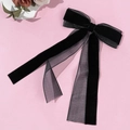 Barrette à nœud en velours noir et tulle avec longs rubans pour un style vintage - Noir