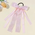 Rosa karierte Haarschleife mit langen Bändern im süßen koreanischen Schulmädchen-Stil - Rosa