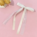 Detail of elegant ivory white lace and satin ribbons with delicate floral patterns - Beige