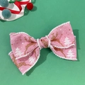 Detalle de pinza navideña rosa con reno dorado y bordes de felpa blanca suave - Estilo de Lazo de Doble Capa Estándar (1#)