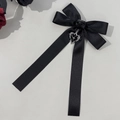 Detail of gothic black satin bow hair clip with rose and silver heart cross pendant - Rose Heart Cross Hair Clip (2#) / 2#