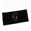 Detailed texture of black elastic knitted sports headband with rhinestone letter G - Letter G Style