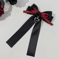 Gothic hair bow detail with black rose, layered ribbon and silver cross heart pendant - Color Block Bow Cross Hair Clip (3#) / 3#