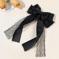 Eleganter großer schwarzer Haarclip mit Spitze und Satin-Schleife und Rosenmuster-Spitze - Große Spitzenschleife mit Quaste / Schwarz