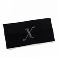 Detailed texture of black elastic headband featuring sparkling rhinestone letter X - Letter X Style
