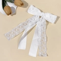 Elegant white lace flower bow hair clip with long ribbons and vintage french style - White Lace Satin Mix (8#)